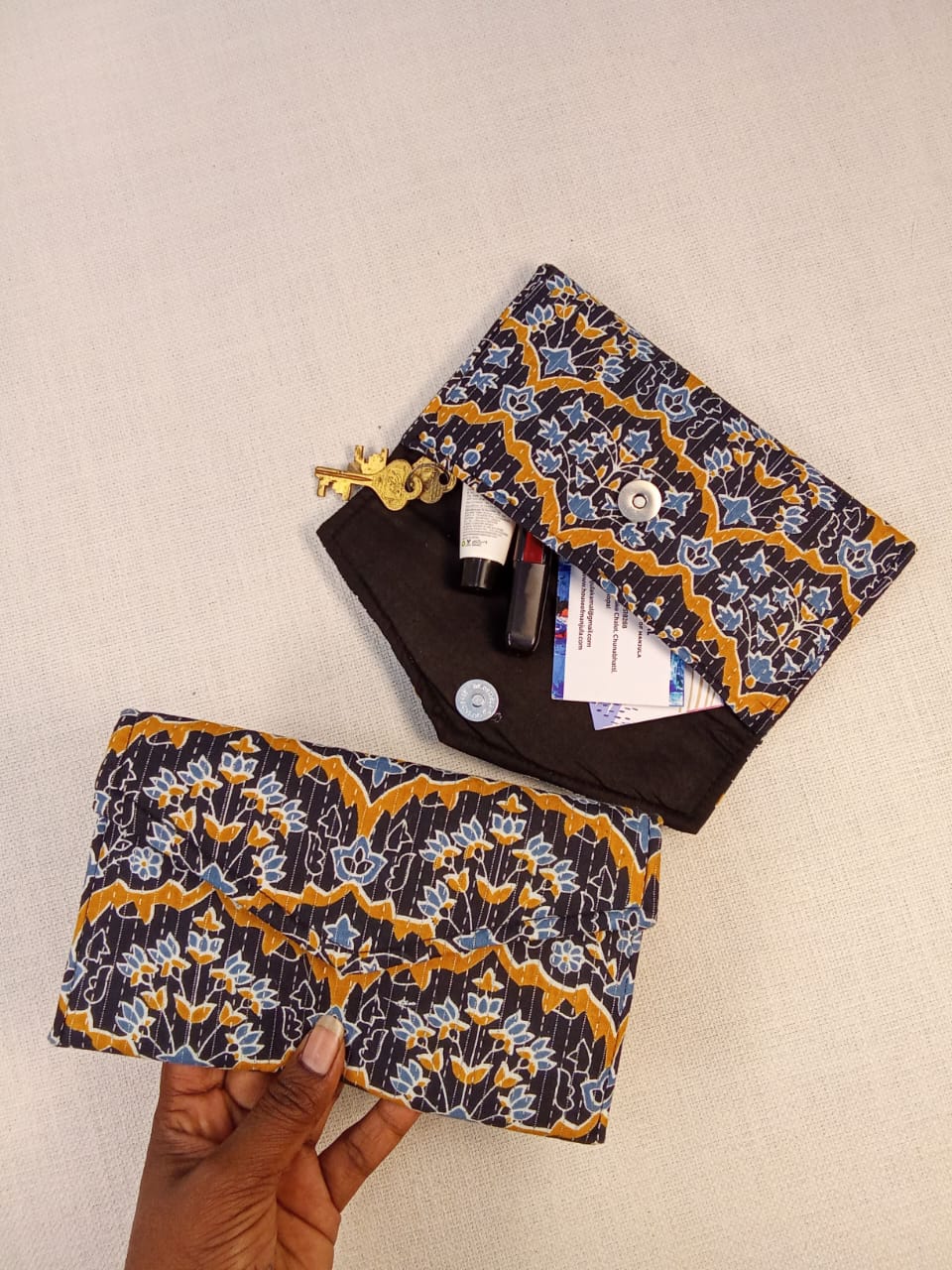 Floral Block Print Cotton Clutch