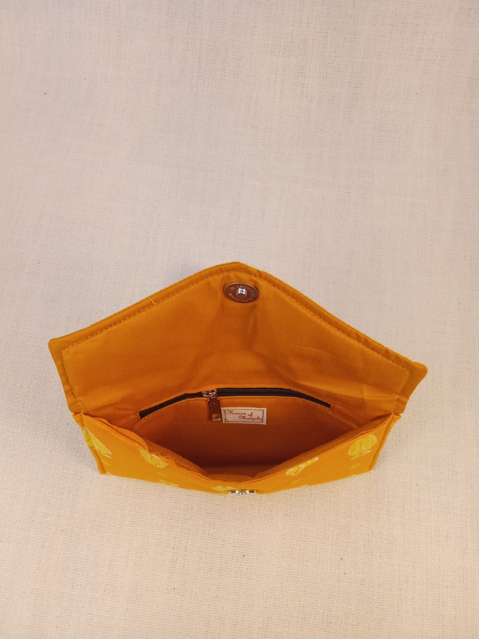Mustard Block Print Cotton Clutch