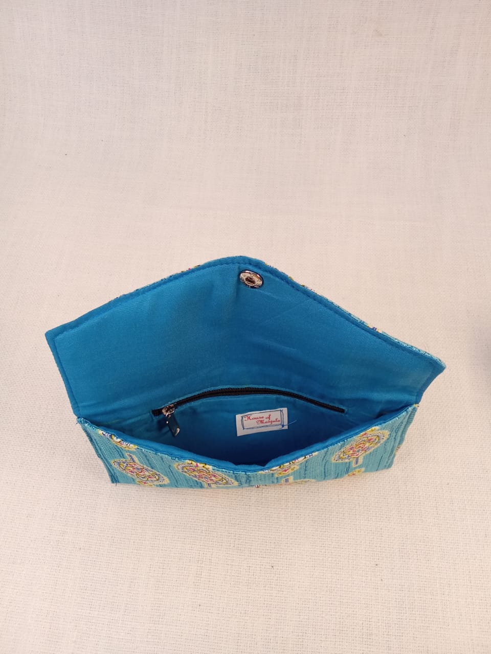 Blue Block Print Cotton Clutch