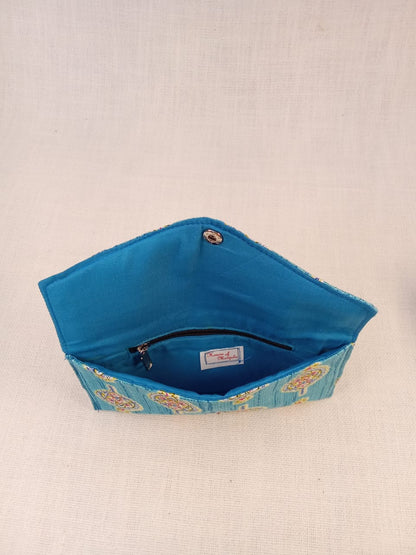 Blue Block Print Cotton Clutch