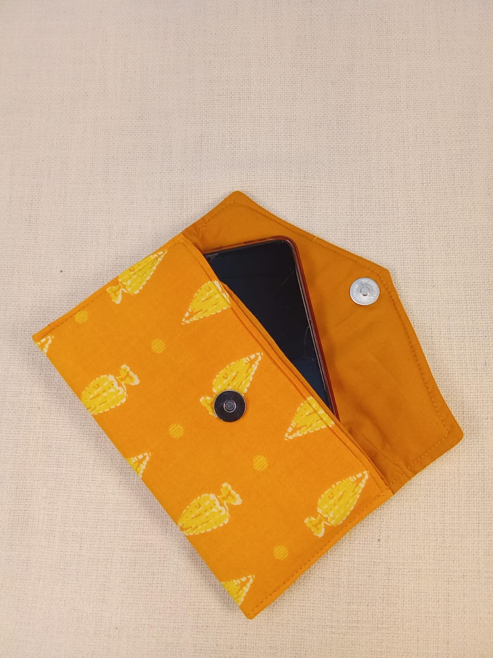 Mustard Block Print Cotton Clutch