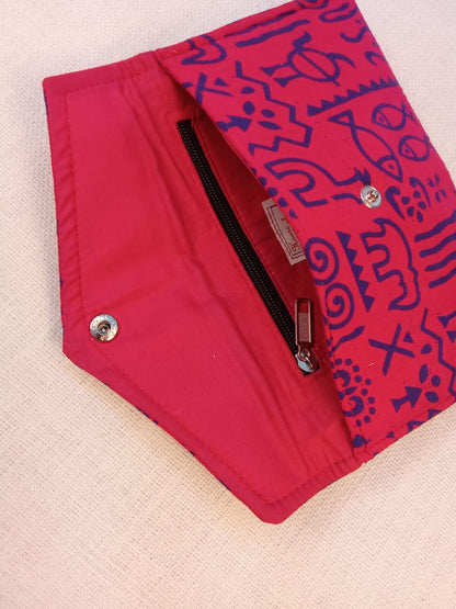 Red Warli Print Cotton Clutch