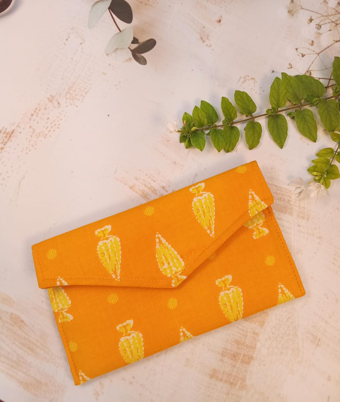 Mustard Block Print Cotton Clutch