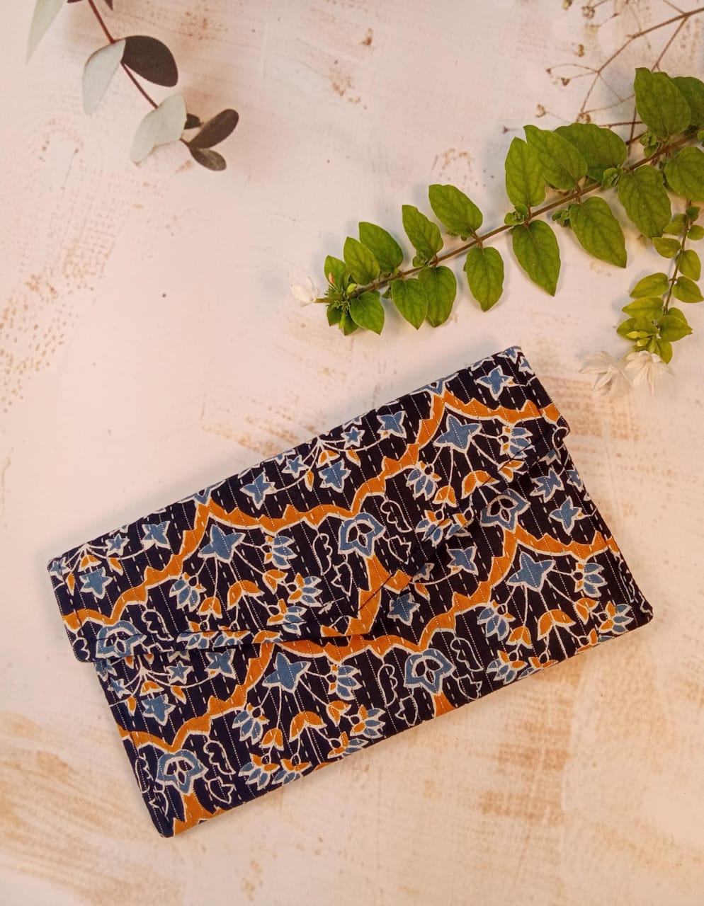 Floral Block Print Cotton Clutch