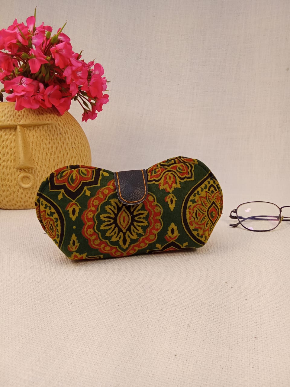 Kalamkari Print Olive Green Handmade Sunglass Case