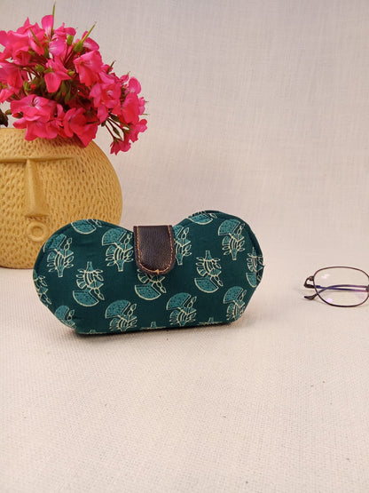 Green Hand Block Print Handmade Sunglass Case