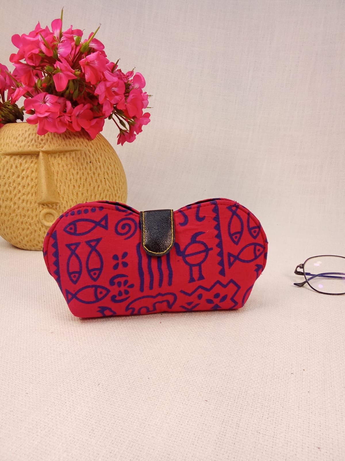 Warli Print Red Handmade Sunglass Case