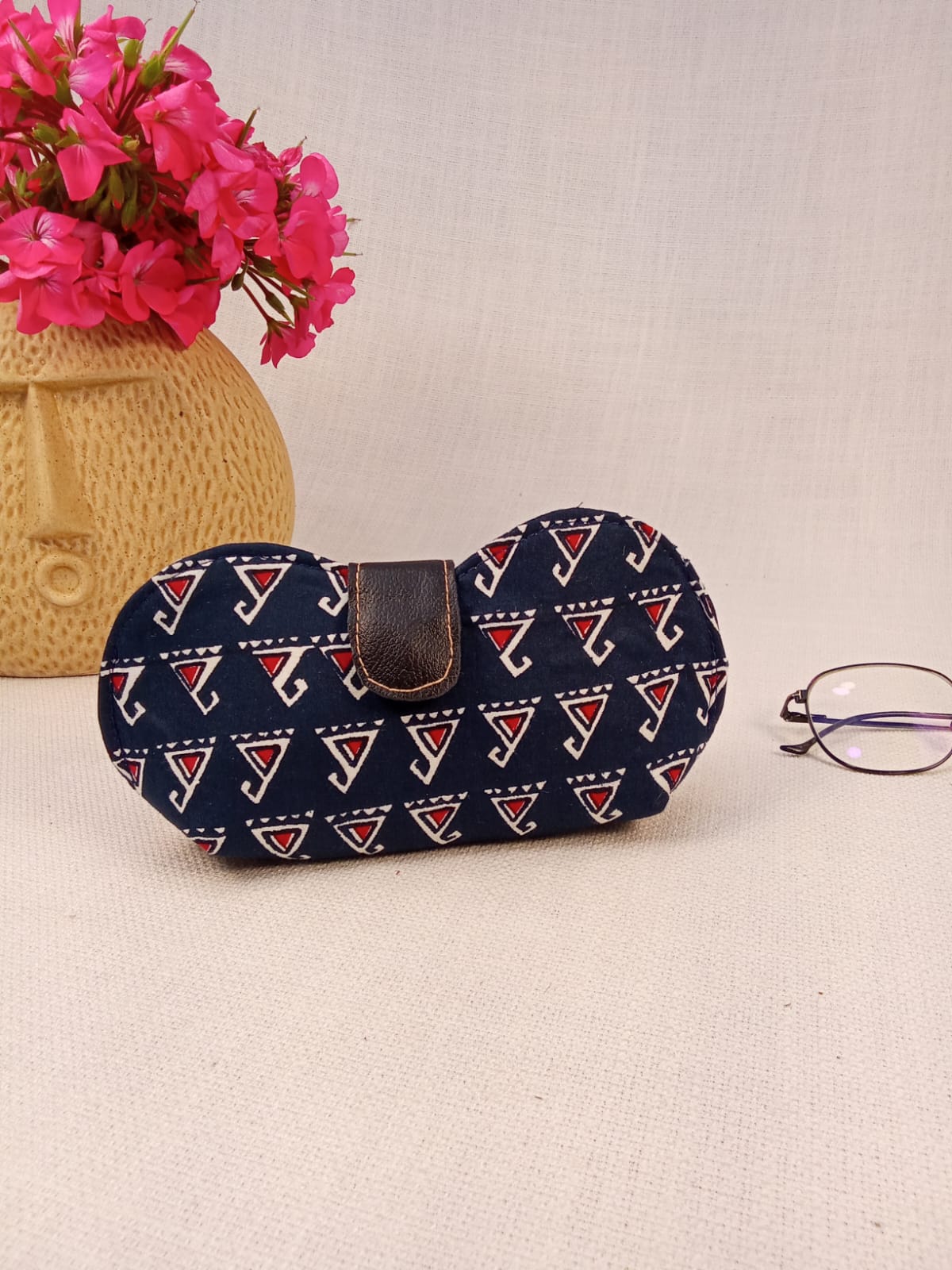 Blue & Red Triangle Motif Handmade Sunglass Case
