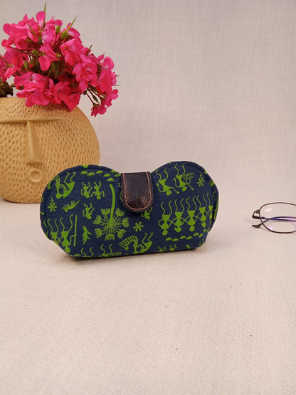 Warli Print Blue and Green Handmade Sunglass Case
