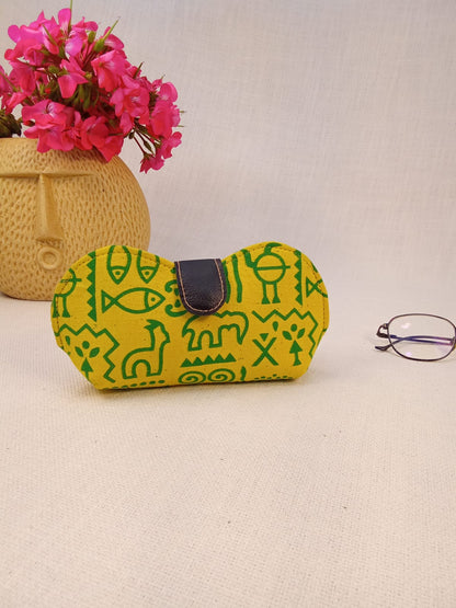 Warli Print Yellow Handmade Sunglass Case