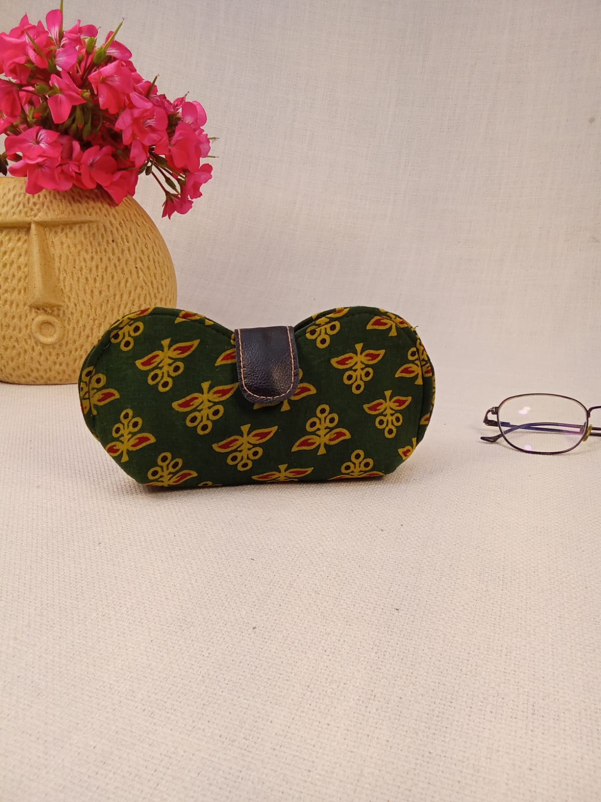 Block Print Green Handmade Sunglass Case