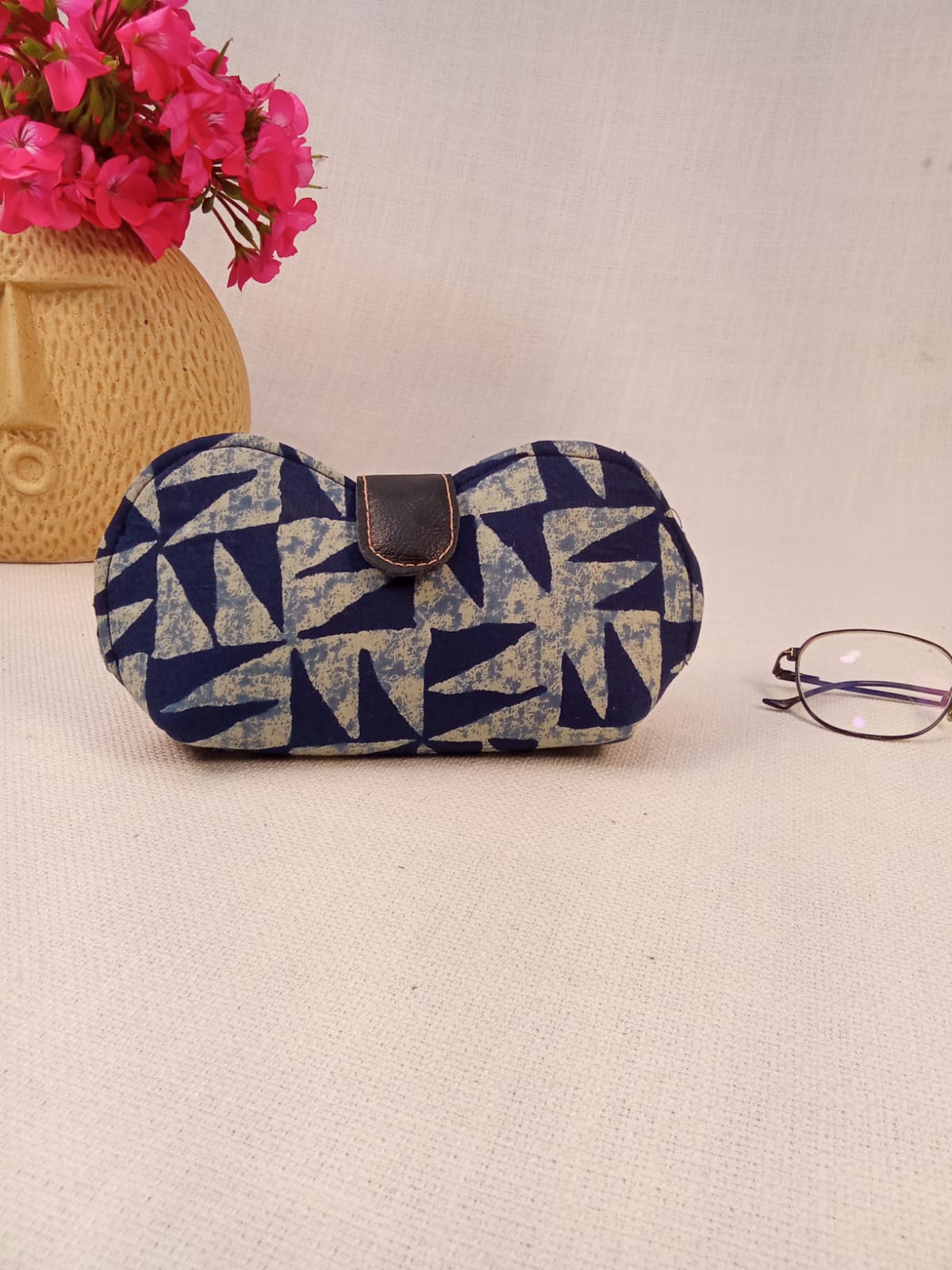 Indigo Geometric Print Handmade Sunglass Case