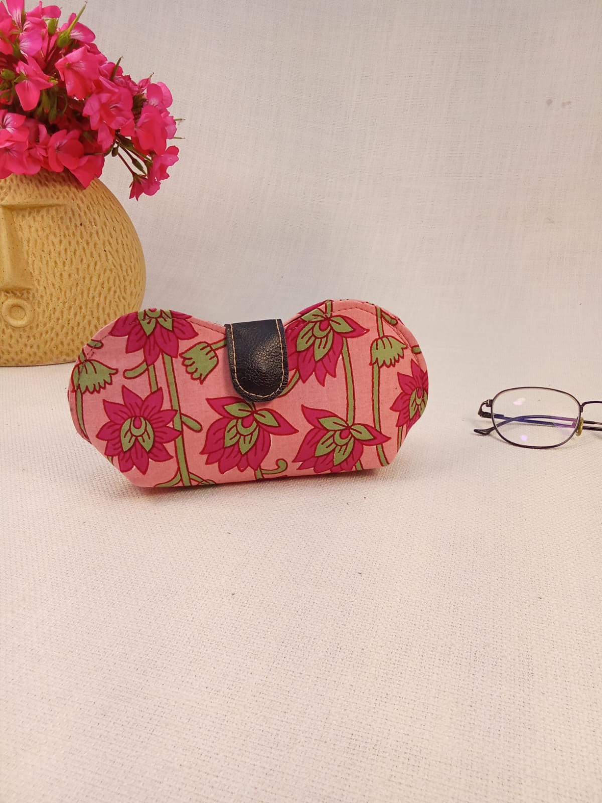 Pichwai Pink Lotus Print Handmade Sunglass Case