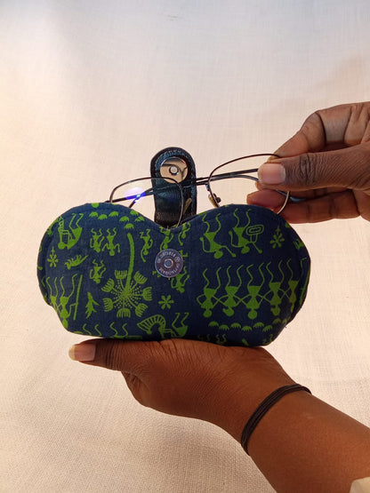 Warli Print Blue and Green Handmade Sunglass Case