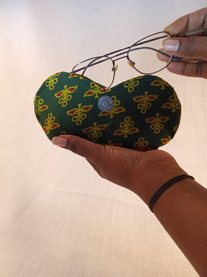 Block Print Green Handmade Sunglass Case