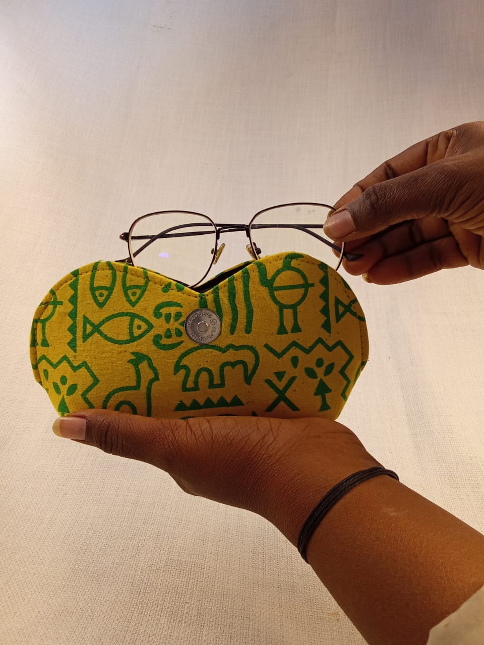 Warli Print Yellow Handmade Sunglass Case