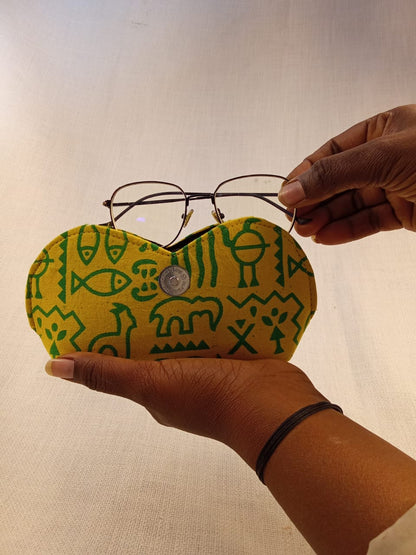 Warli Print Yellow Handmade Sunglass Case