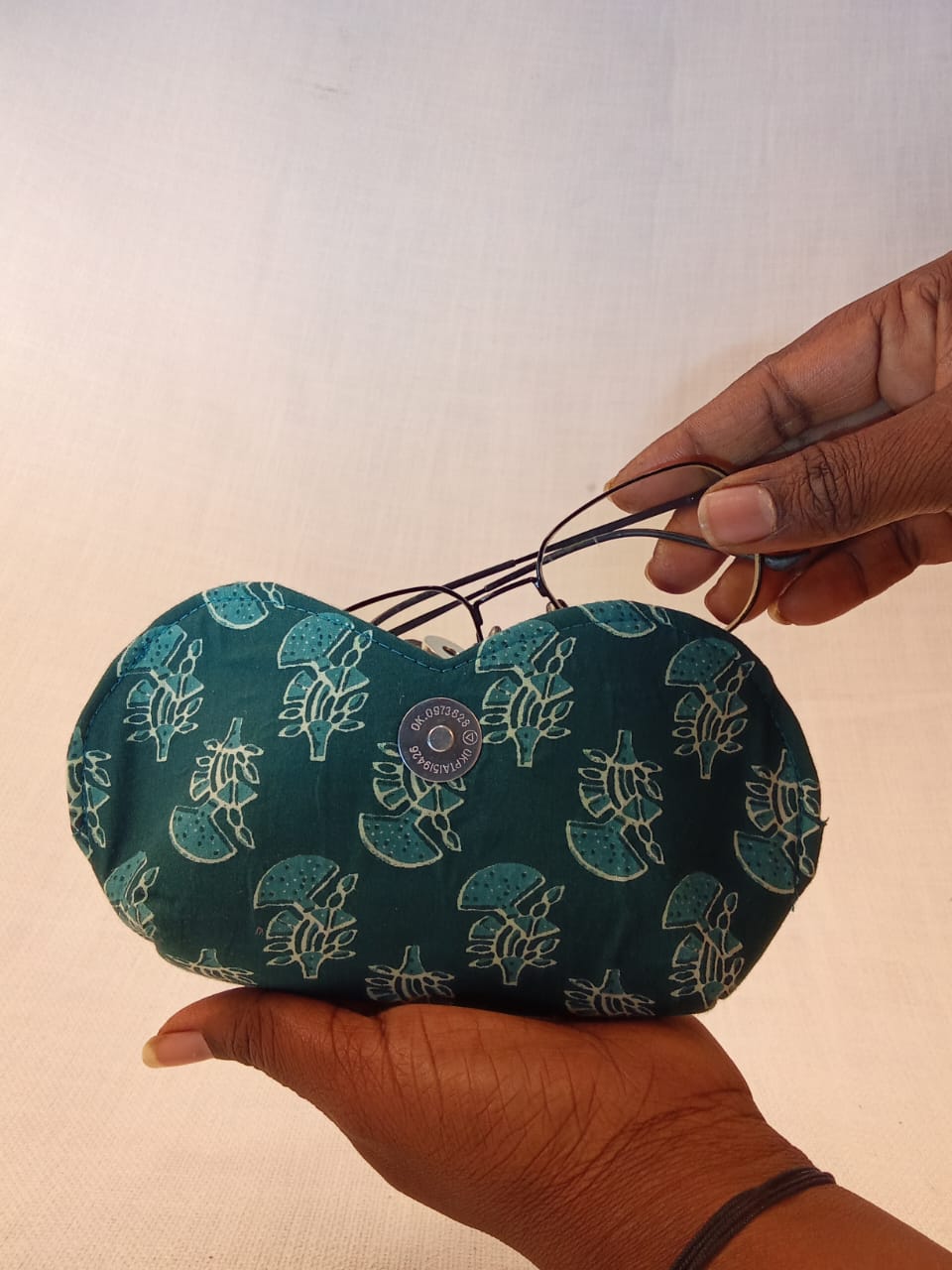Green Hand Block Print Handmade Sunglass Case