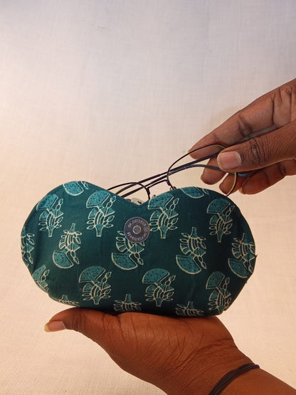 Green Hand Block Print Handmade Sunglass Case