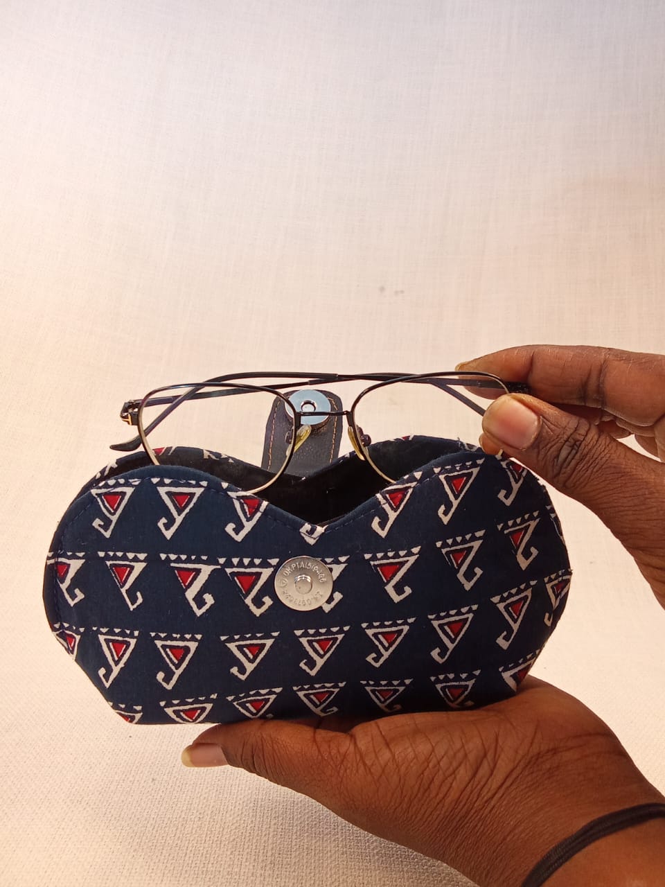 Blue & Red Triangle Motif Handmade Sunglass Case