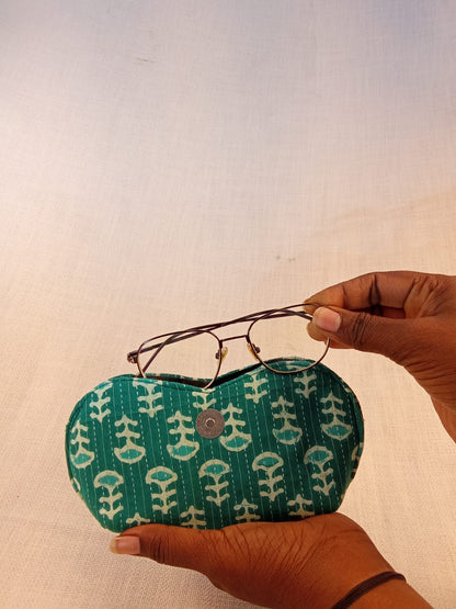 Block Print Teal Handmade Sunglass Case