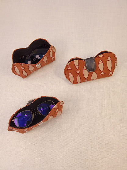 Geometric Print Orange Handmade Sunglass Case