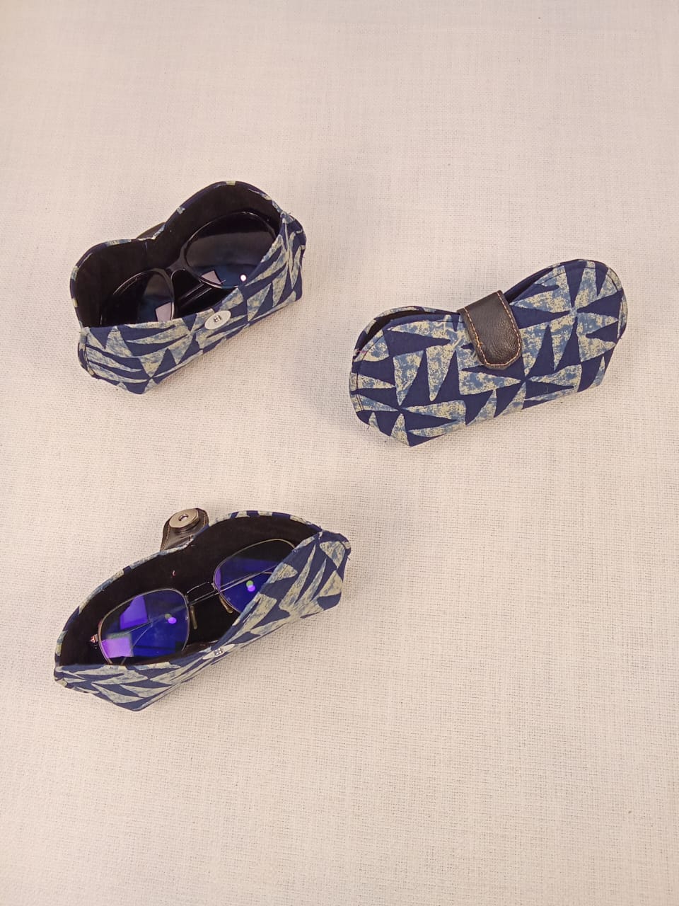 Indigo Geometric Print Handmade Sunglass Case