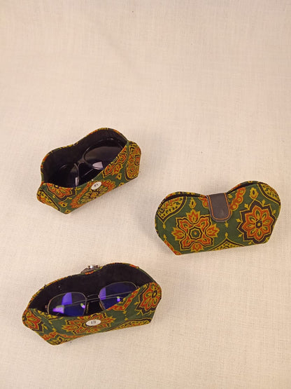 Kalamkari Print Olive Green Handmade Sunglass Case