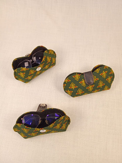 Block Print Green Handmade Sunglass Case