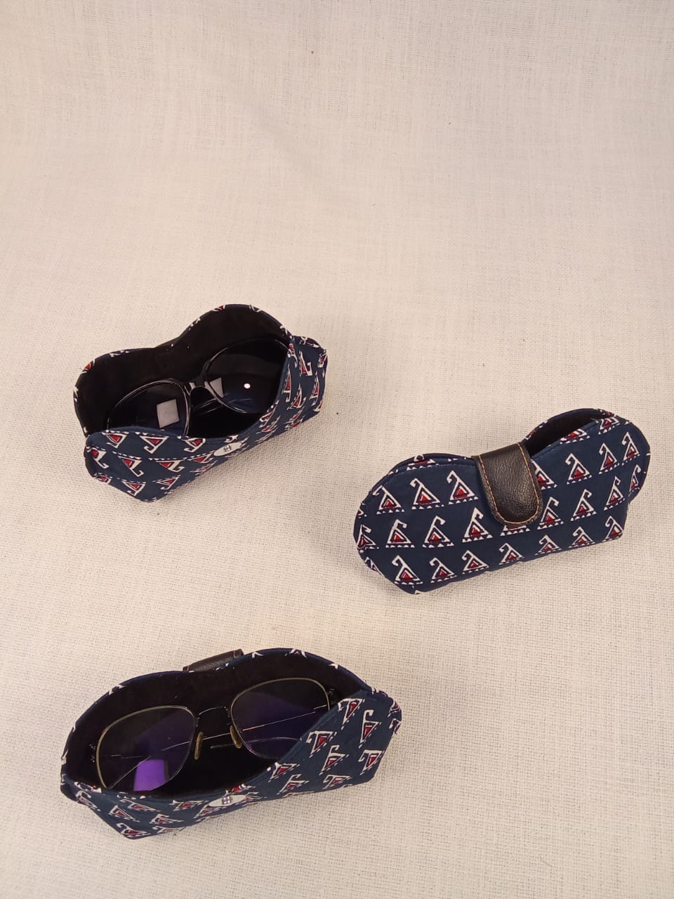 Blue & Red Triangle Motif Handmade Sunglass Case