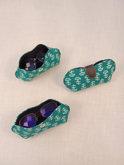 Block Print Teal Handmade Sunglass Case