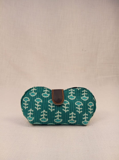 Block Print Teal Handmade Sunglass Case