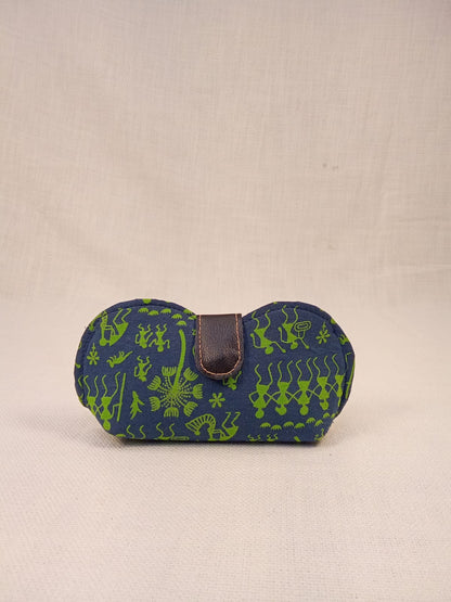 Warli Print Blue and Green Handmade Sunglass Case