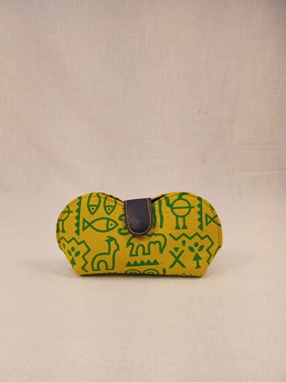 Warli Print Yellow Handmade Sunglass Case