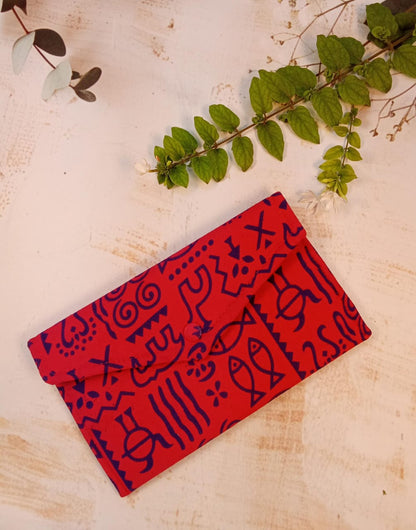 Red Warli Print Cotton Clutch