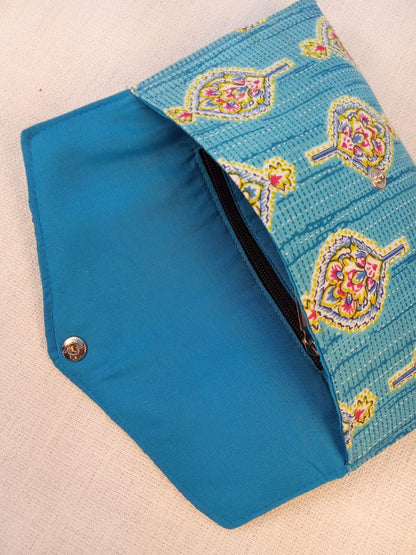 Set of Blue Block Print Clutch, Blue Chevron Eyewear Case, Floral Coin Pouch & Floral Print Diary - Work & Wonder