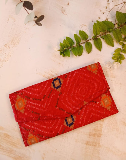 Set of Red Printed Diary, Red Floral Eyewear Case, Red Bandhani Clutch & Patchwork Coin Pouch - Work & Wonder