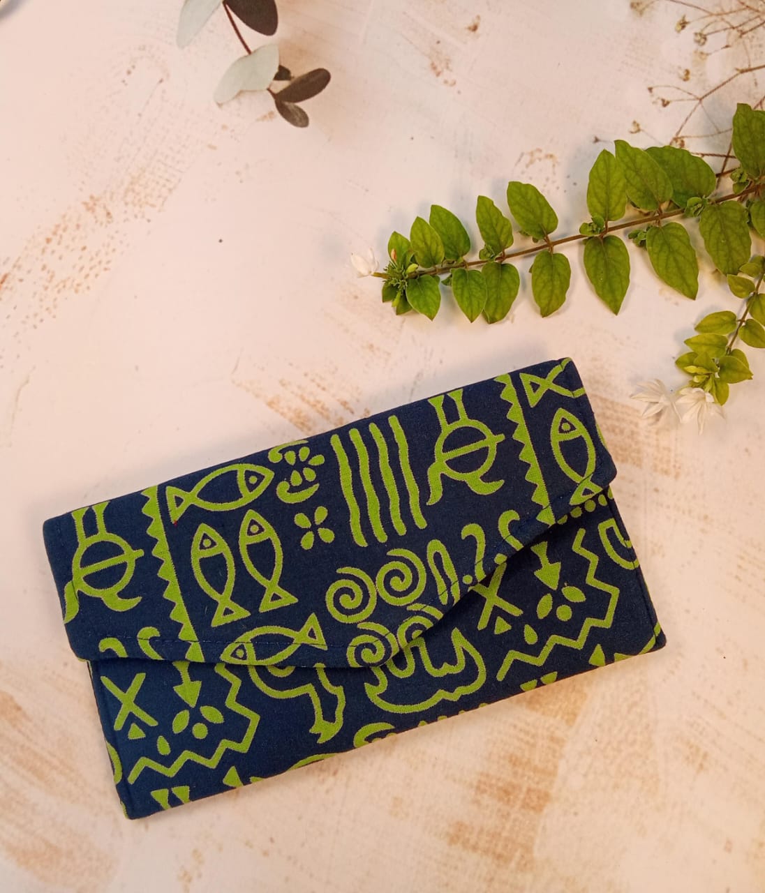 Set of Green Printed Diary, Blue Warli Print Clutch, Teal Floral Eyewear Case & Patchwork Coin Pouch - Work & Wonder