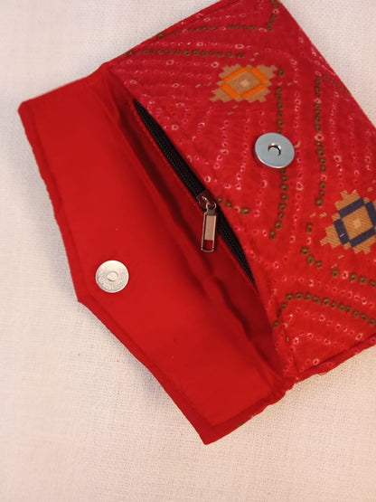 Set of Red Printed Diary, Red Floral Eyewear Case, Red Bandhani Clutch & Patchwork Coin Pouch - Work & Wonder