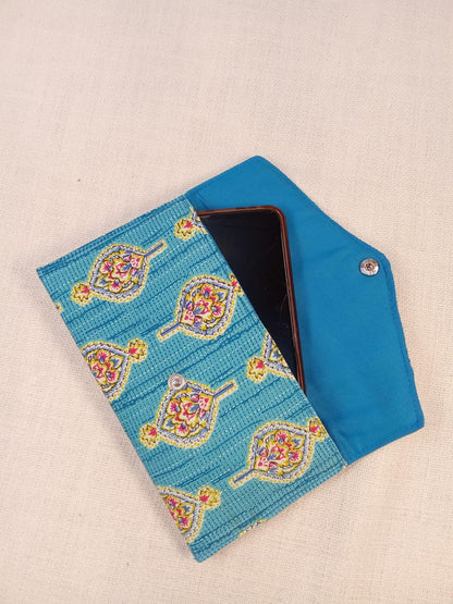 Blue Block Print Cotton Clutch