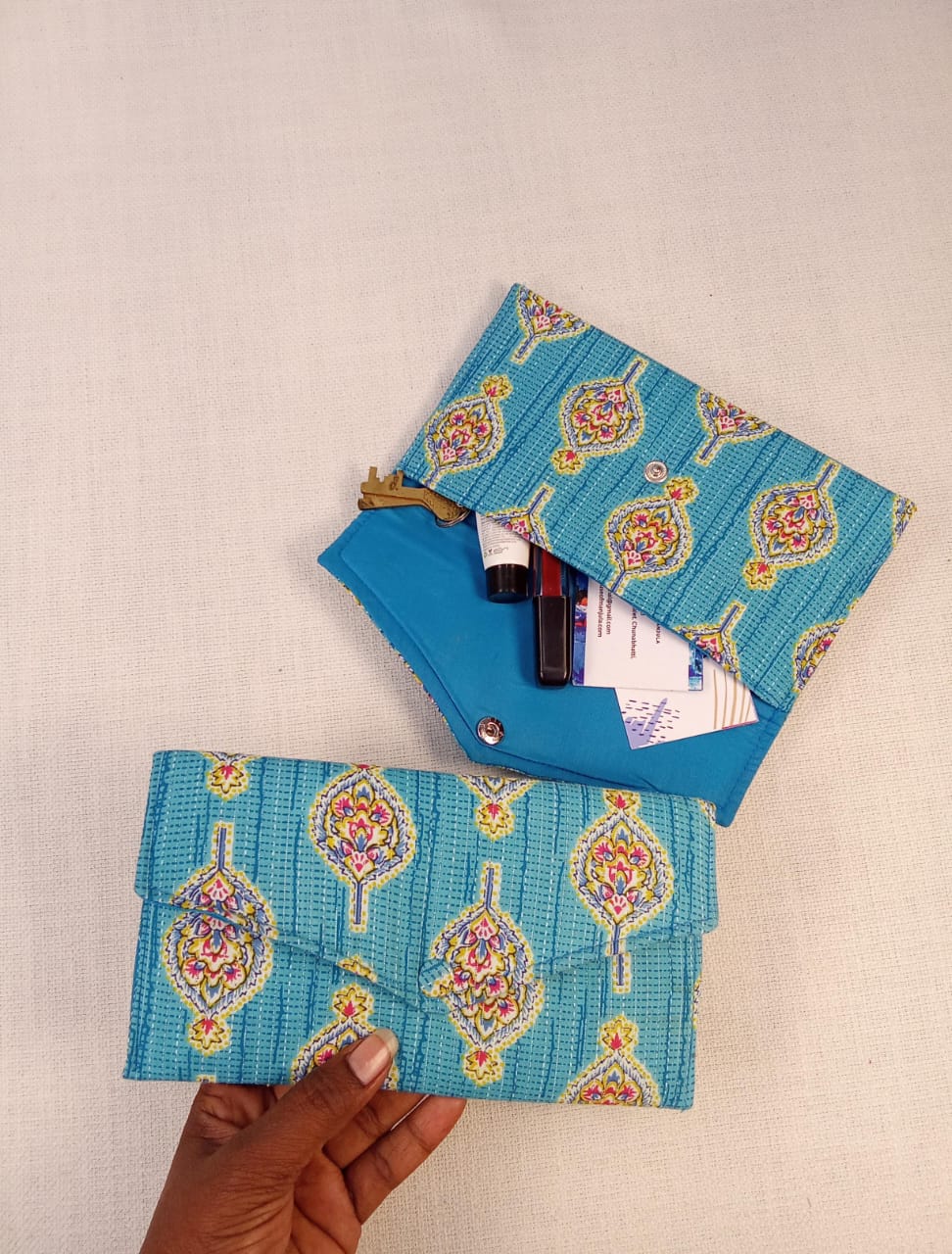 Blue Block Print Cotton Clutch