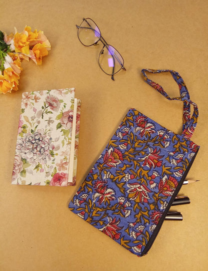 Floral Diary & Blue Kalamkari Pouch Desk Calm Set