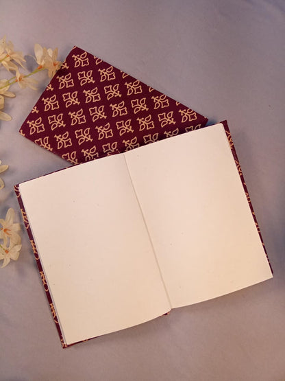 Handcrafted Maroon Buta Print A5 Diary