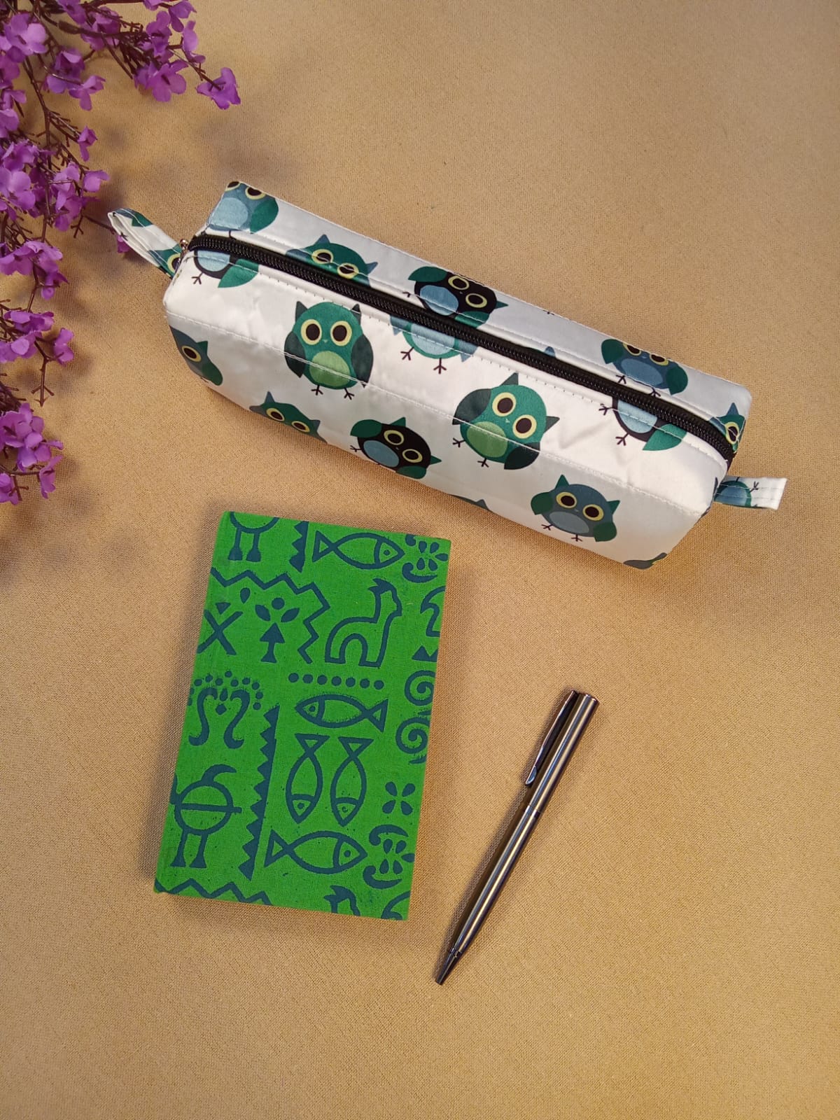 Warli Print Diary & Owl Pencil Pouch Desk Calm Set