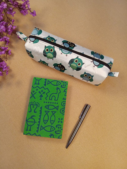 Warli Print Diary & Owl Pencil Pouch Desk Calm Set