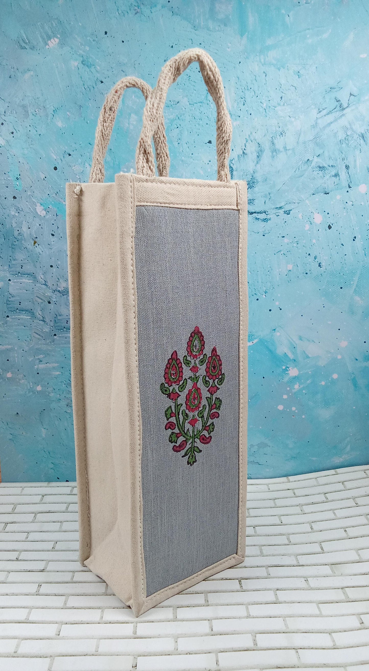 Handcrafted Pink Bloom Jute Bottle Cover