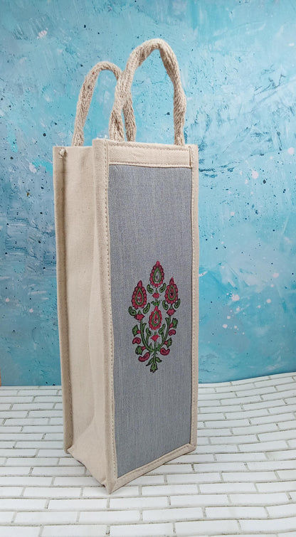 Handcrafted Pink Bloom Jute Bottle Cover