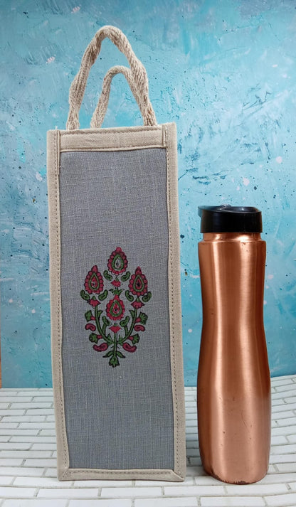 Handcrafted Pink Bloom Jute Bottle Cover