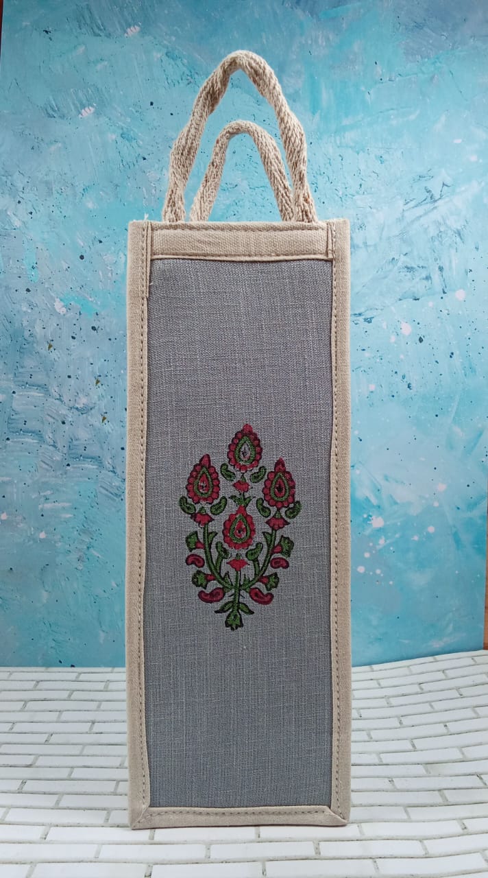 Handcrafted Pink Bloom Jute Bottle Cover