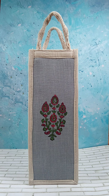 Handcrafted Pink Bloom Jute Bottle Cover